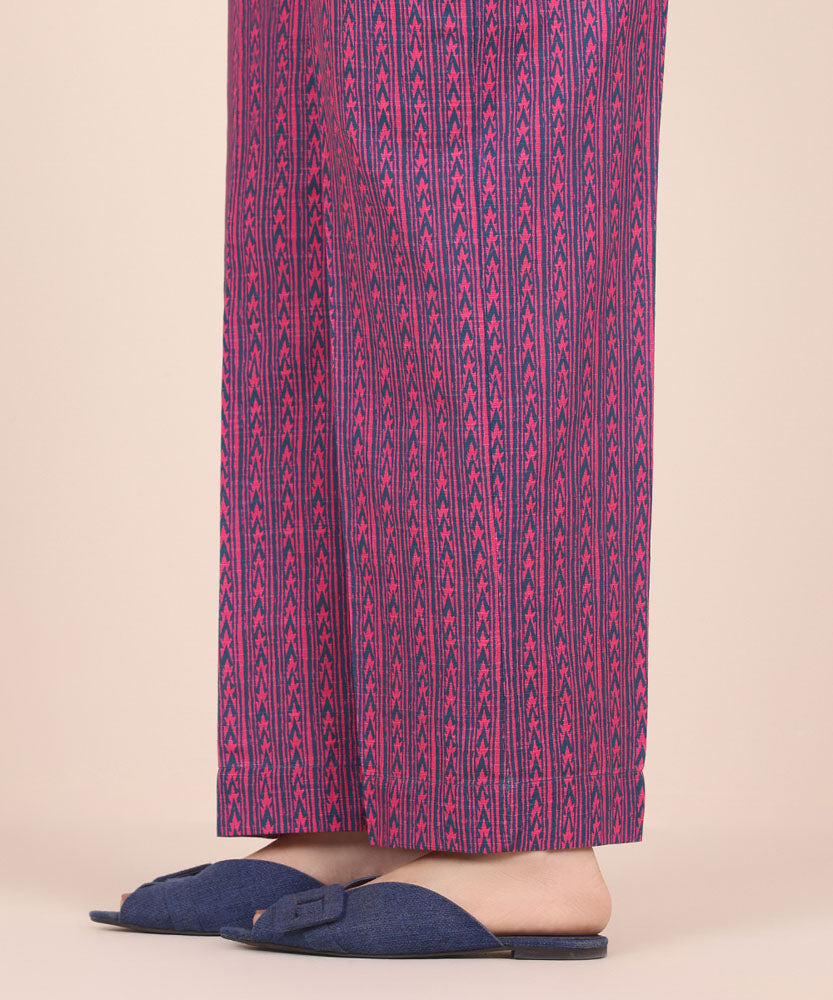 Women's Pret Printed Magenta Khaddar Straight Trousers