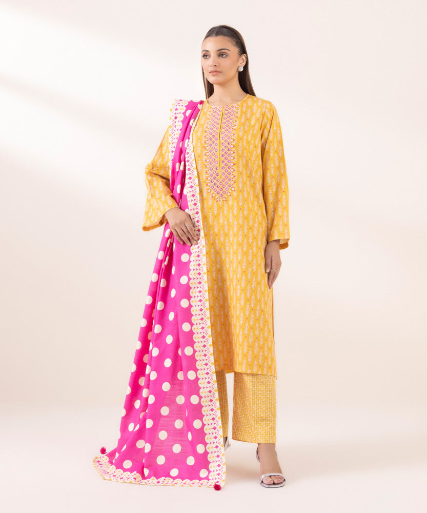 Women's Pret Printed Hot Pink Khaddar Dupatta