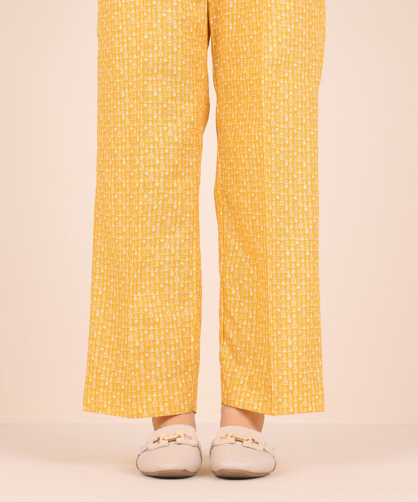 Women's Pret Printed Butter Yellow Light Khaddar Straight Trousers