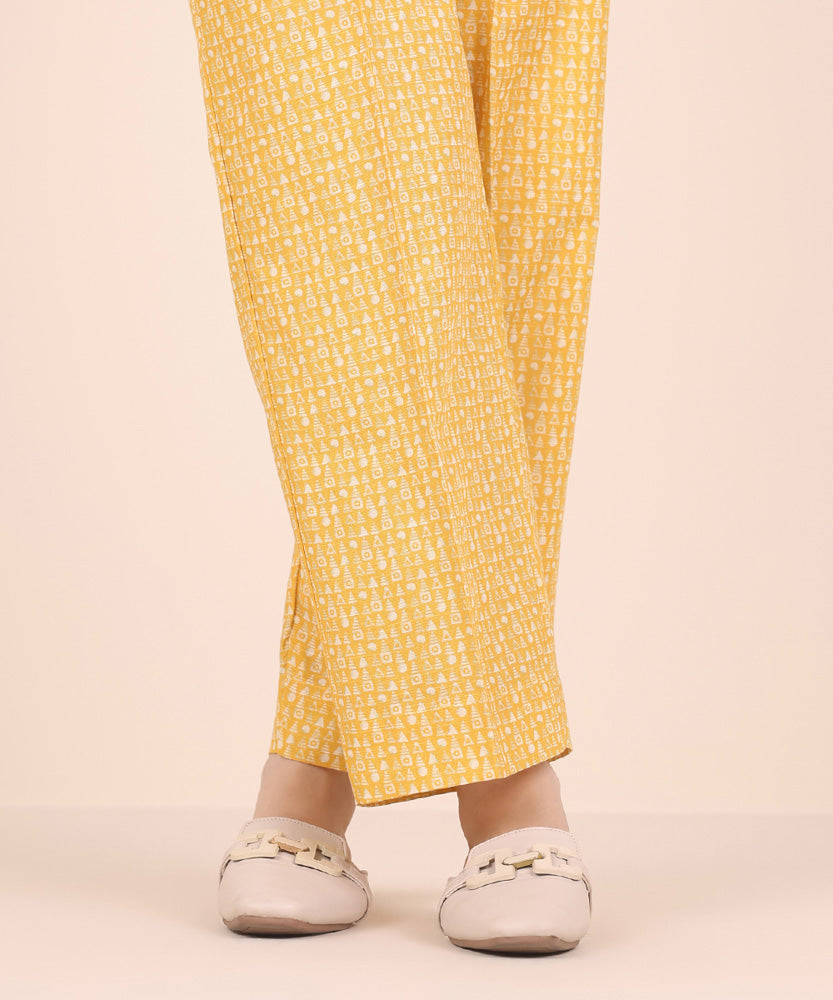 Women's Pret Printed Butter Yellow Light Khaddar Straight Trousers