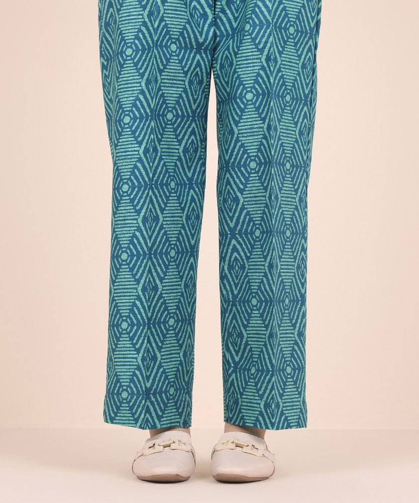 Women's Pret Printed Aqua Green Khaddar Straight Trousers