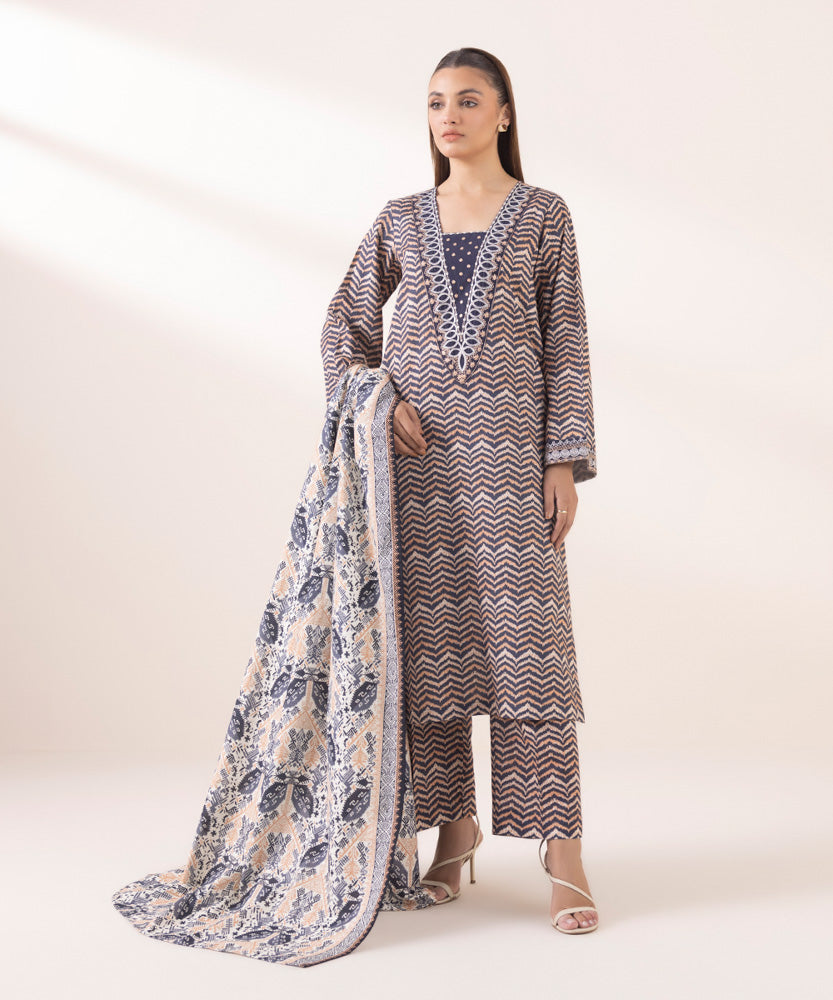 Women's Pret Printed Off White Khaddar Dupatta