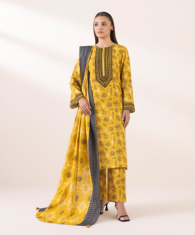 Women's Pret Printed Mustard Khaddar Dupatta