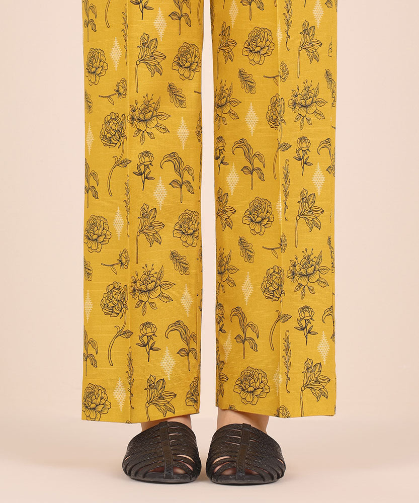 Women's Pret Printed Mustard Light Khaddar Straight Trousers