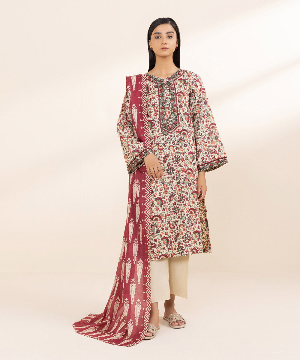 Fine Voile Red Printed Dupatta