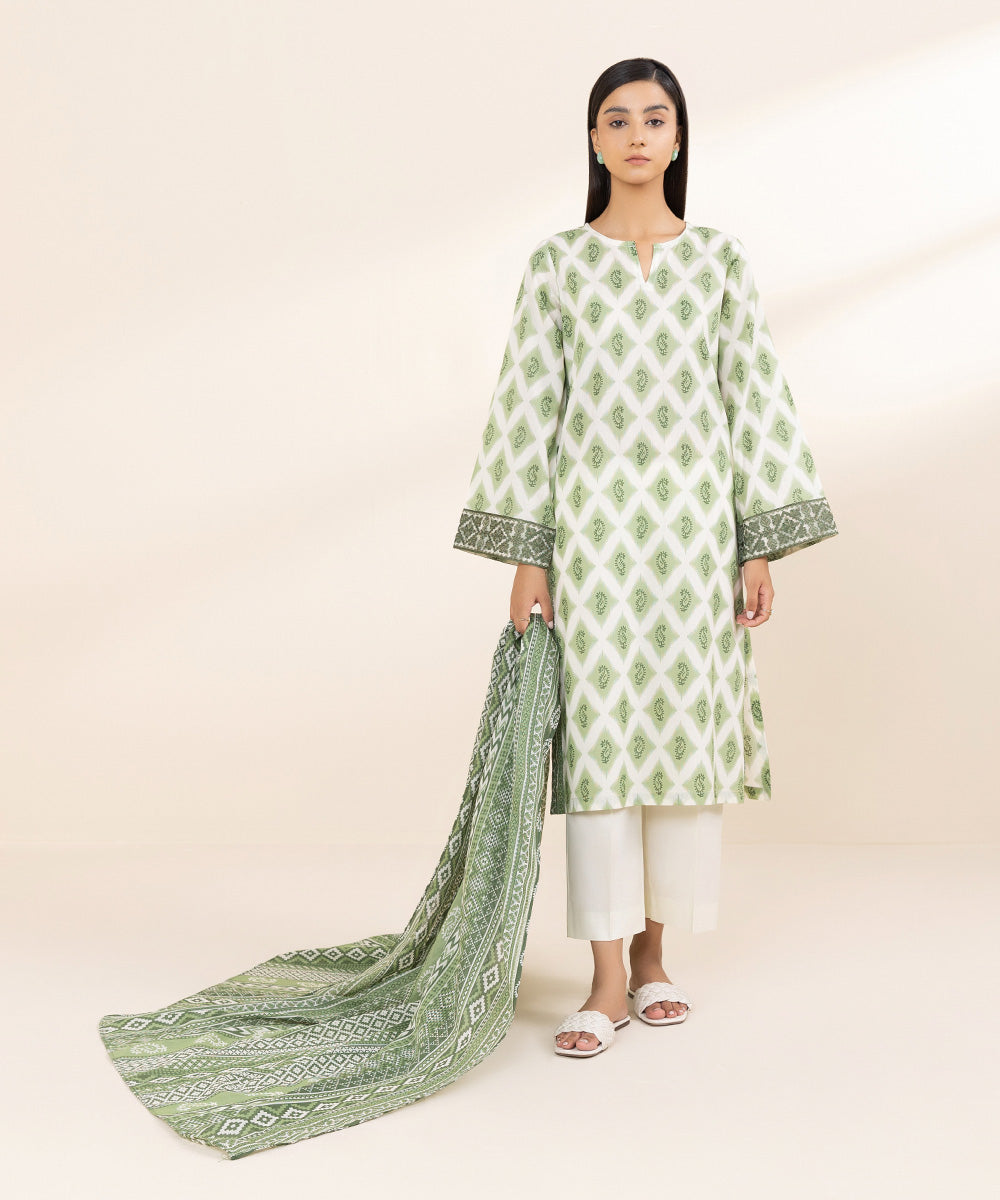 Fine Voile Green Printed Dupatta