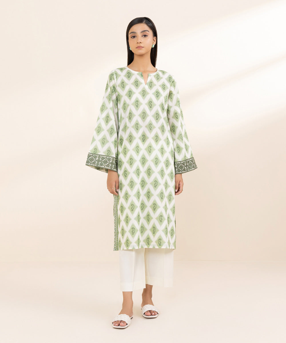 Women's Pret Lawn Green Printed Embroidered A-Line Shirt