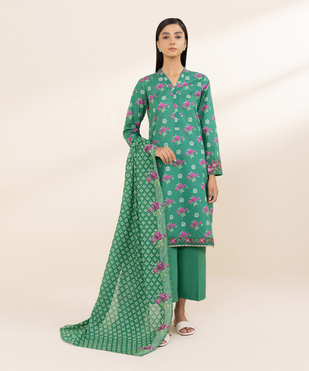 Fine Voile Green Printed Dupatta