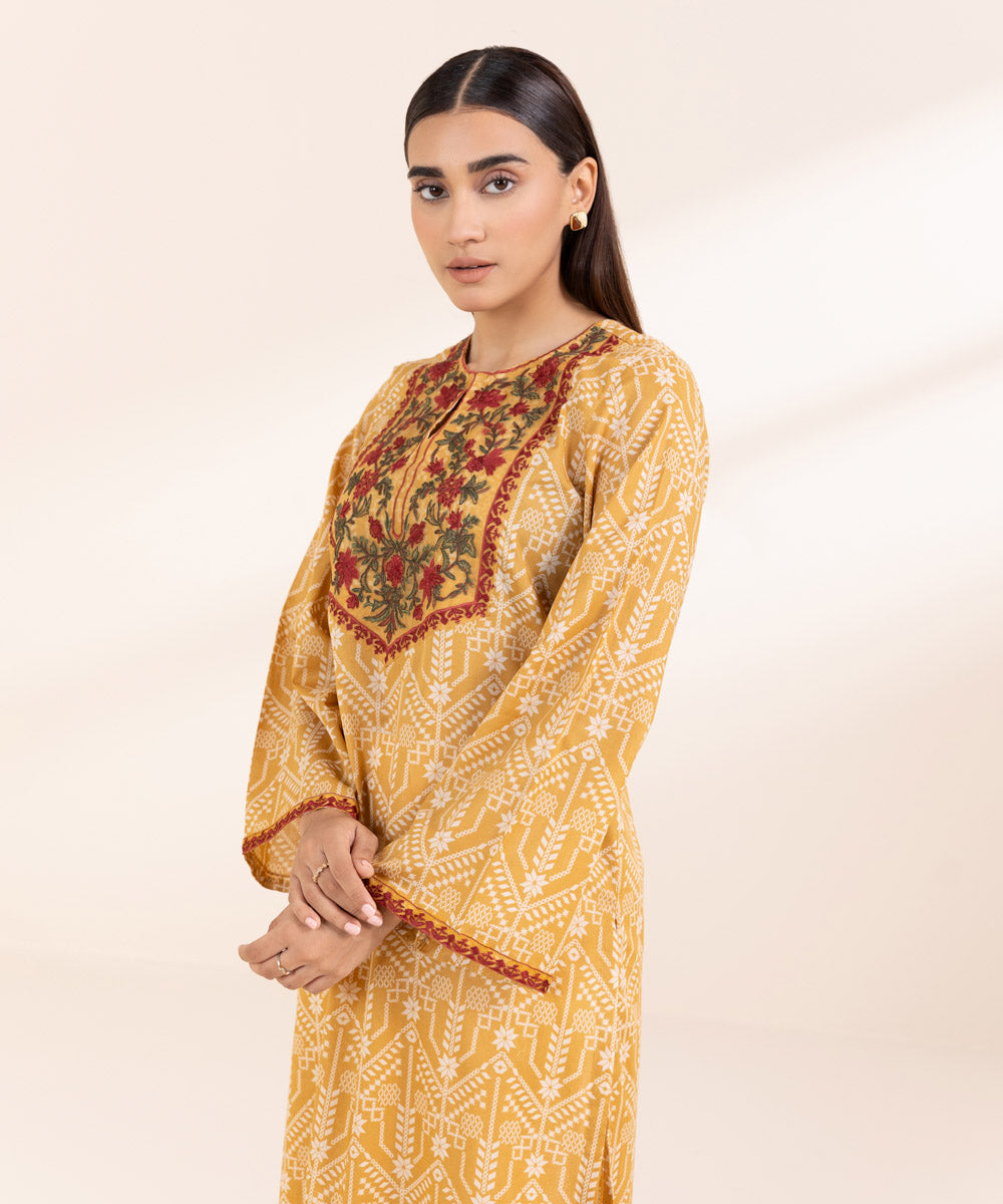 Women's Pret Cambric Yellow Embroidered A-Line Shirt