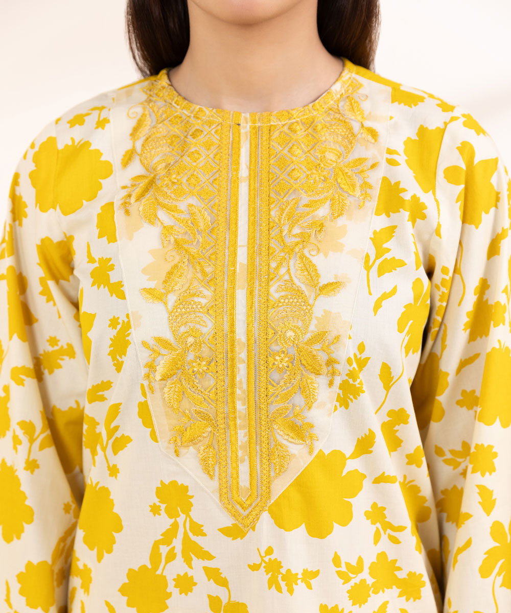 Women's Pret Cambric Yellow Embroidered A-Line Shirt