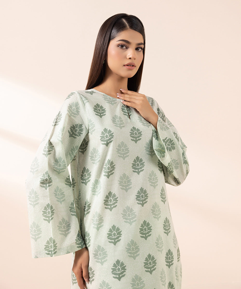 Women's Pret Cambric Green Embroidered A-Line Shirt