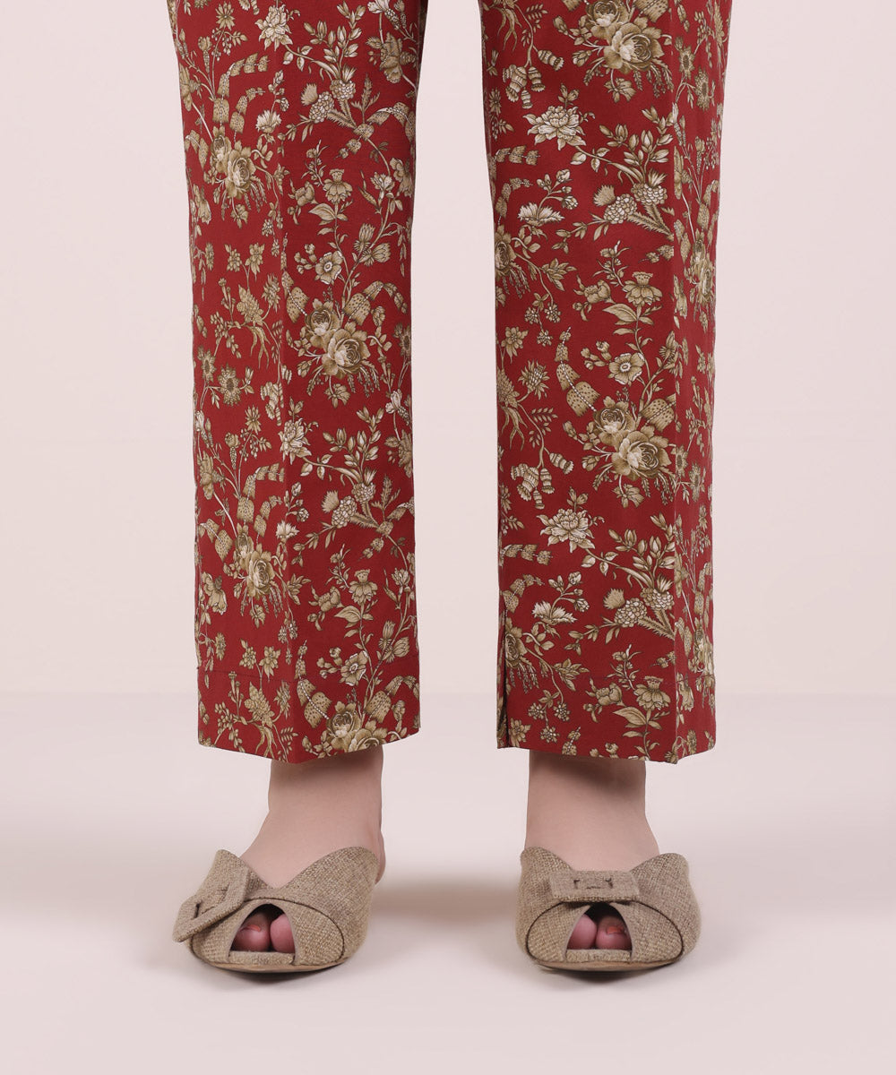 Women's Pret Cambric Printed Red Straight Pants