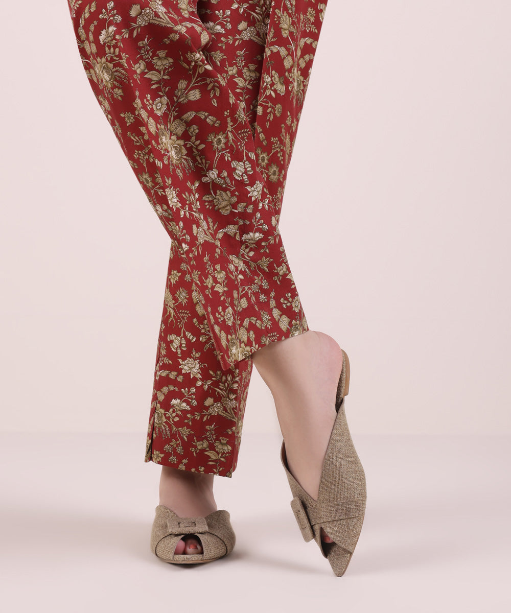 Women's Pret Cambric Printed Red Straight Pants