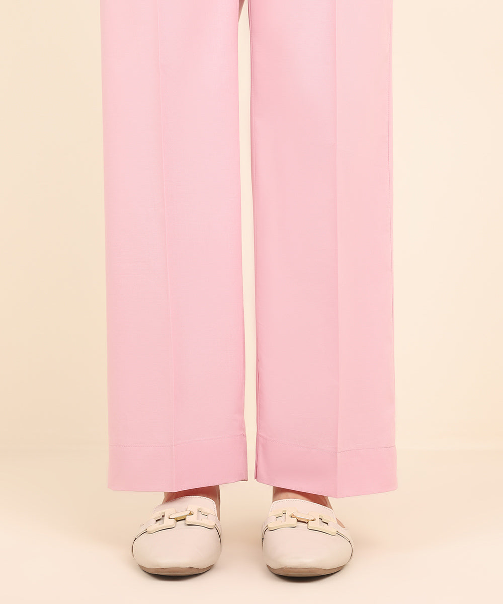 Women's Pret Cambric Pink Solid Straight Pants