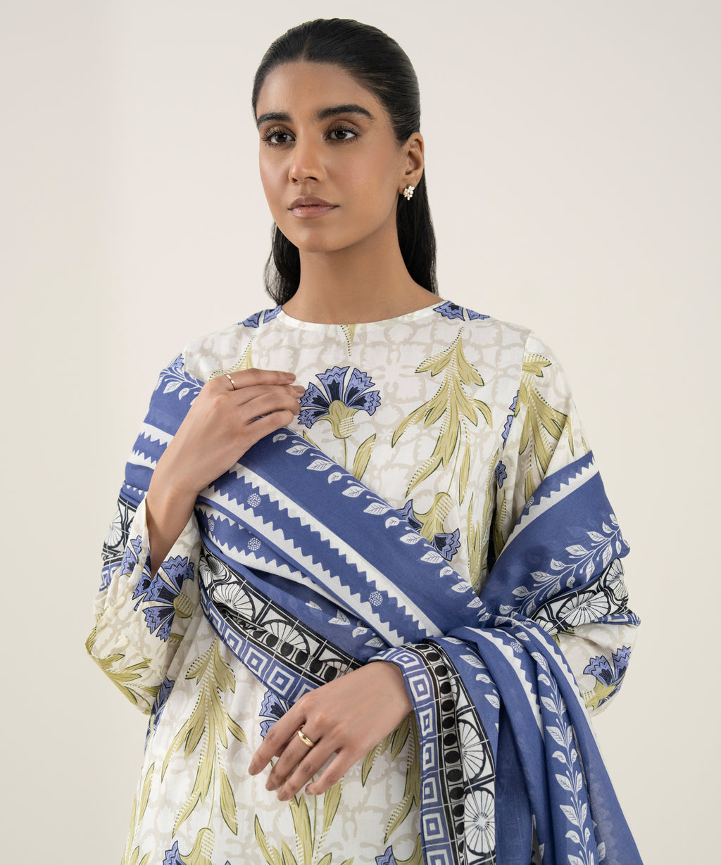 Women's Unstitched Lawn Printed Multi 3 Piece Suit