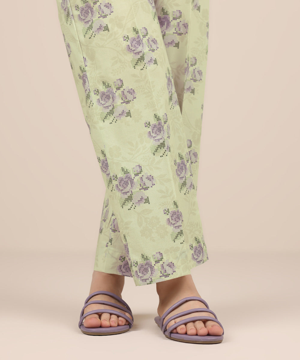 Women's RTW Cambric Purple Printed Straight Pants