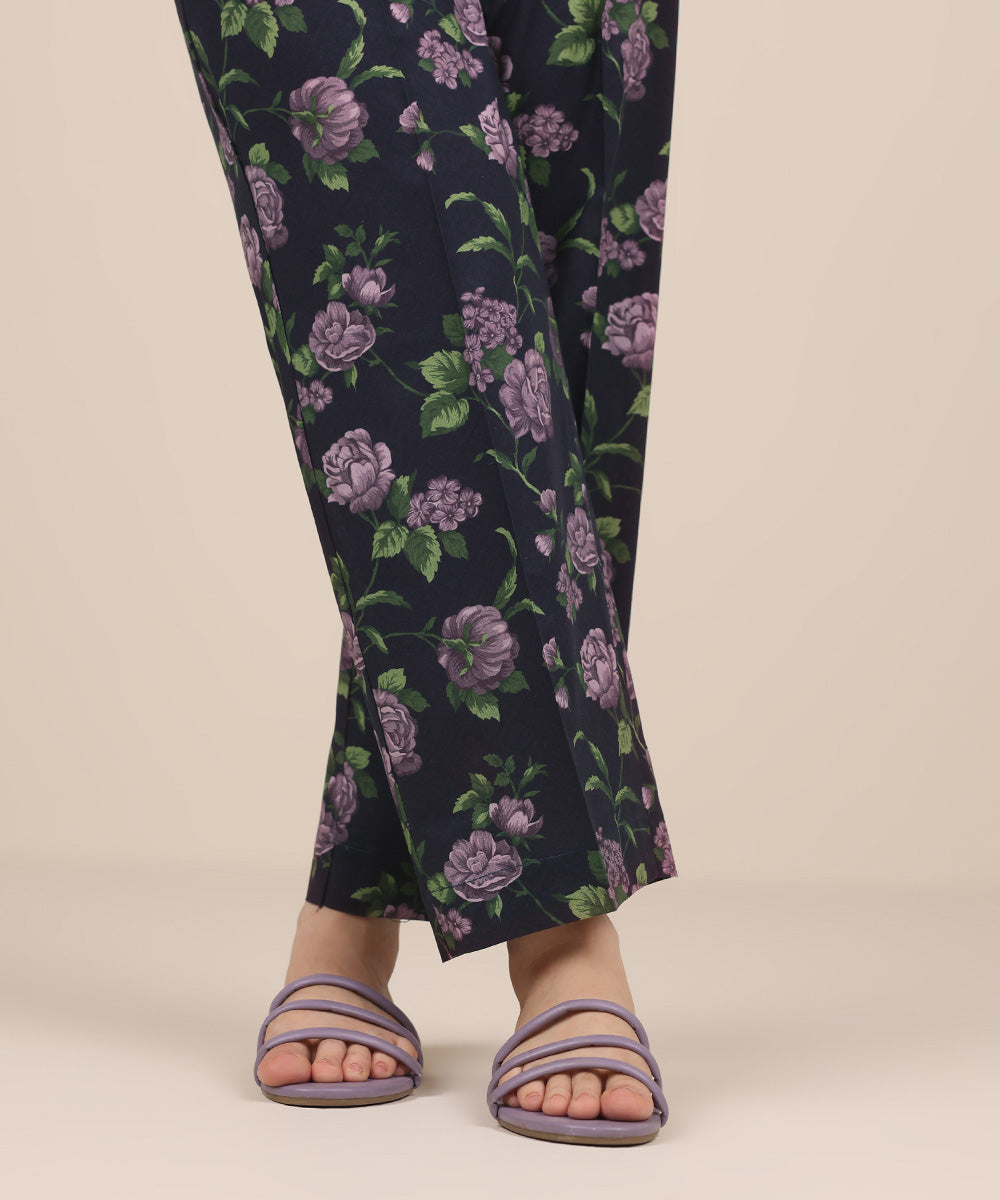 Women's RTW Cambric Purple Printed Straight Pants