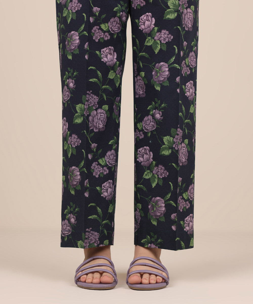 Women's RTW Cambric Purple Printed Straight Pants
