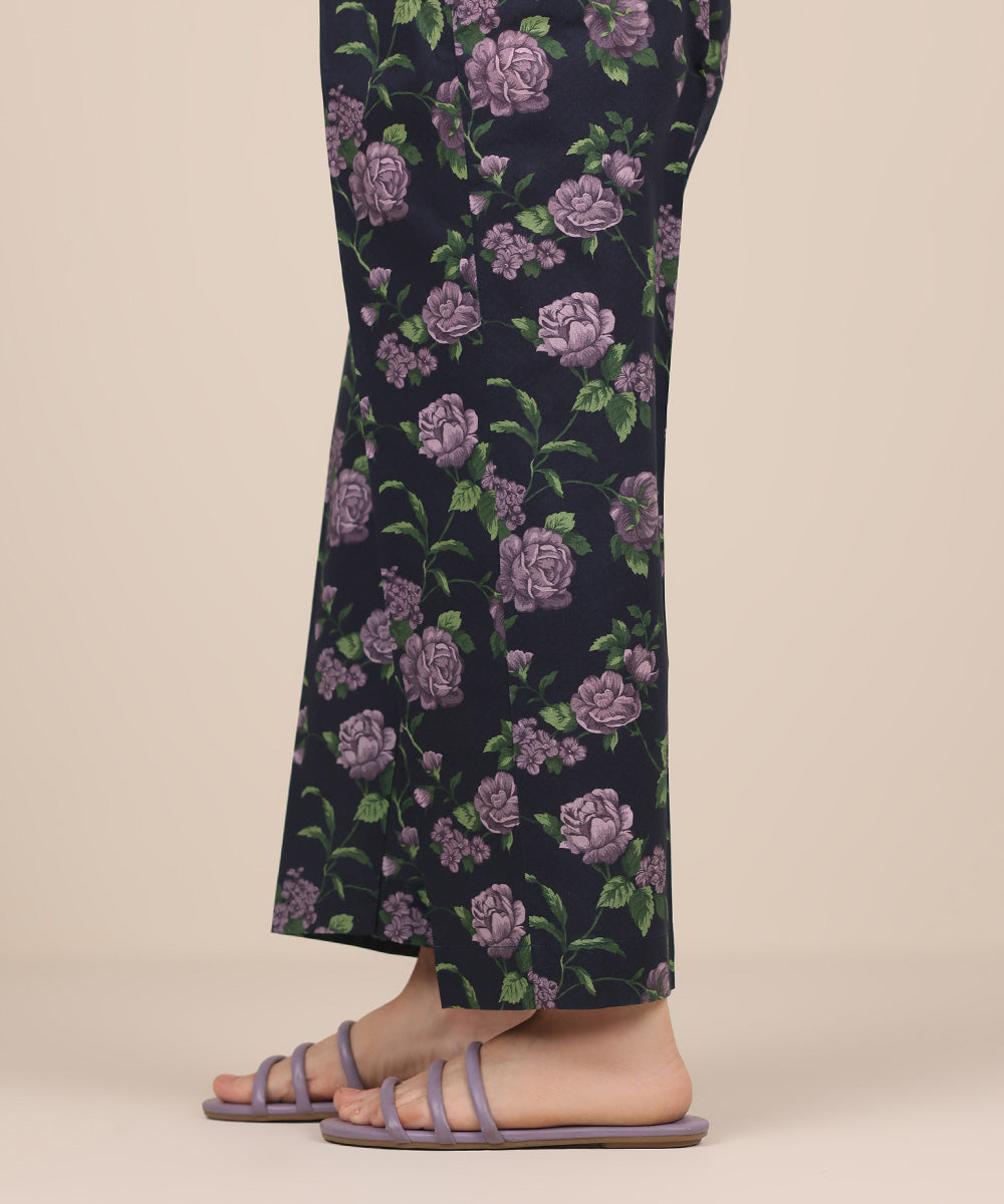Women's RTW Cambric Purple Printed Straight Pants