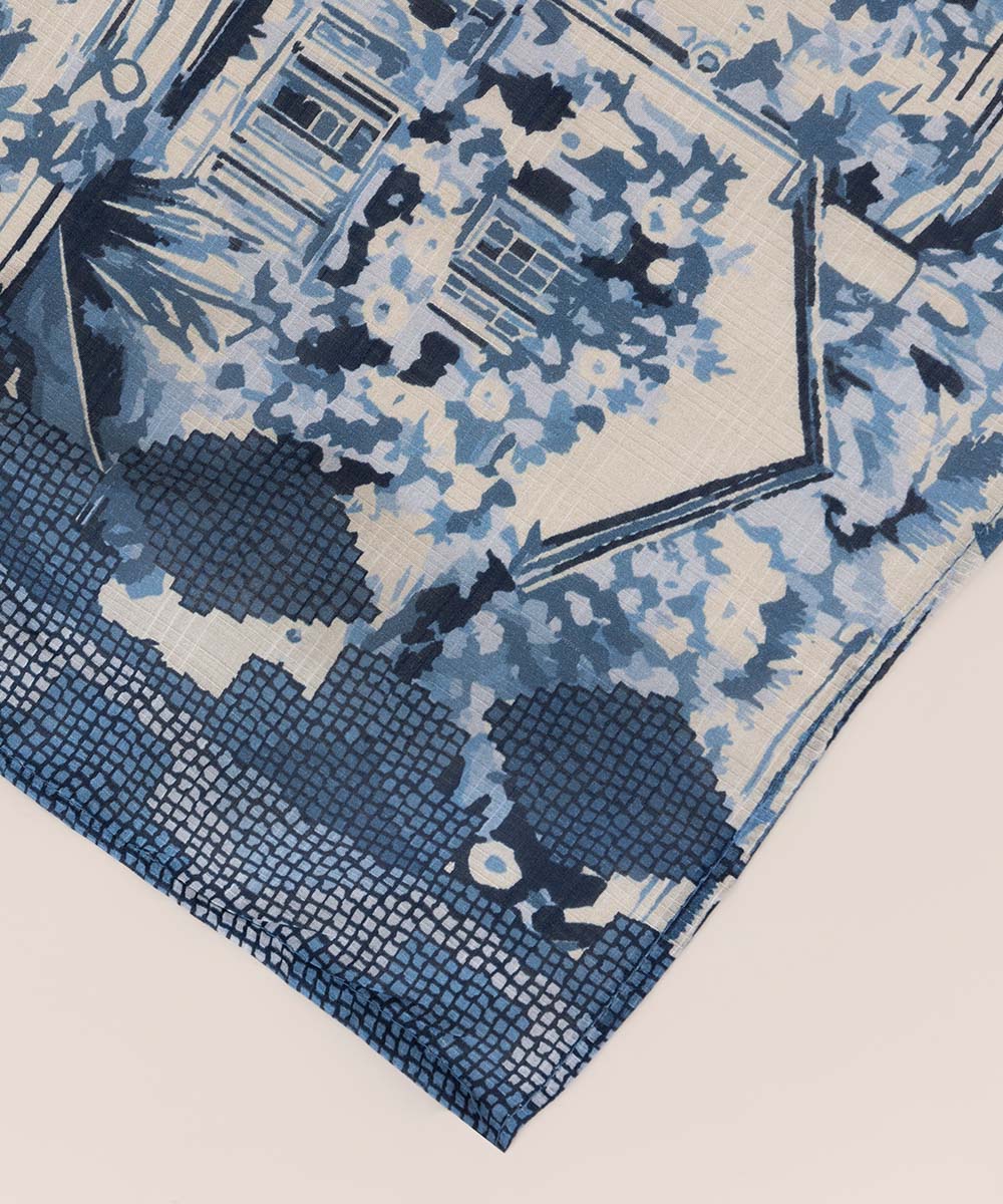 Fine Voile Blue Printed Dupatta
