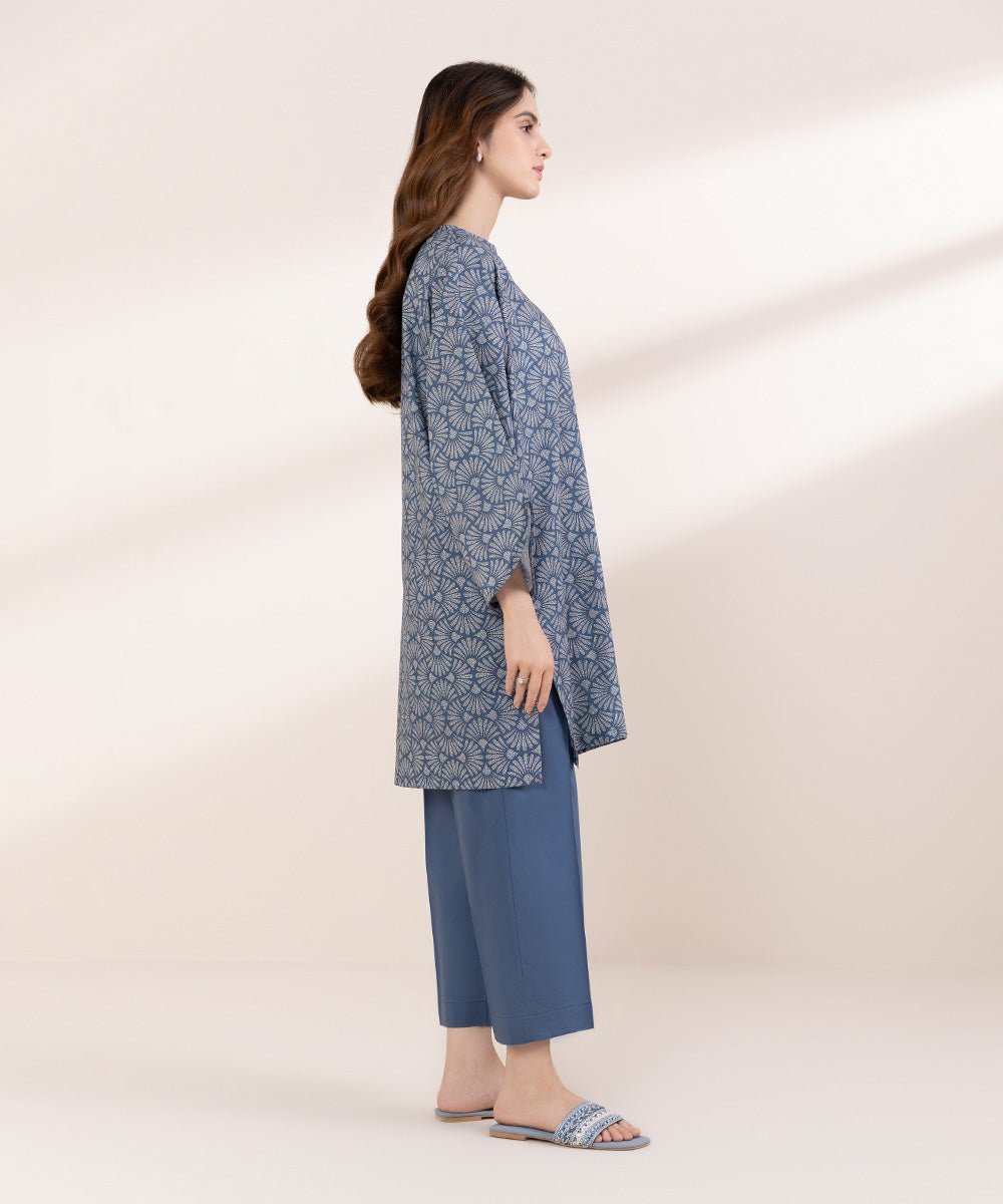 Women's RTW Lawn Blue Printed Boxy Shirt