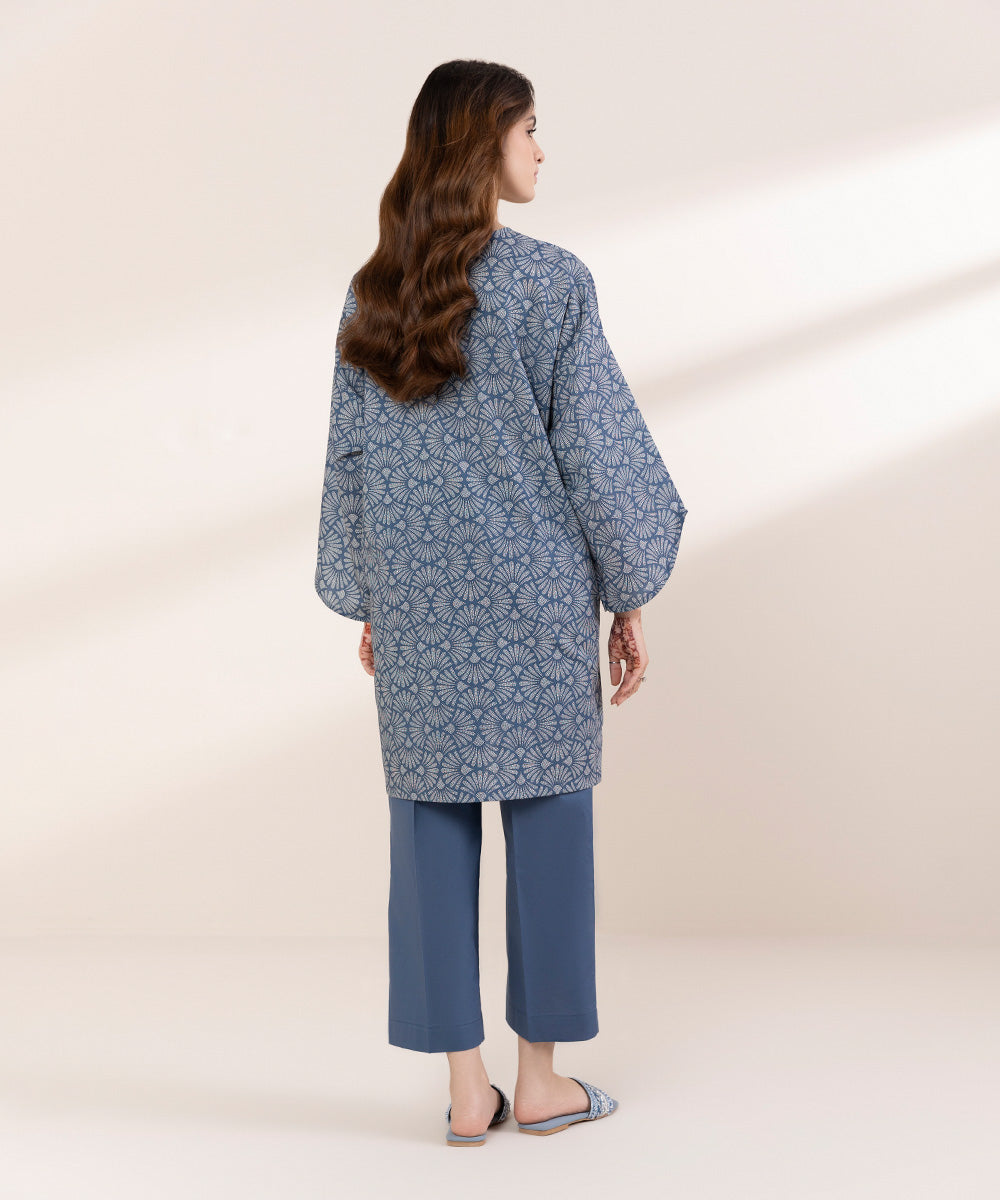 Women's RTW Lawn Blue Printed Boxy Shirt