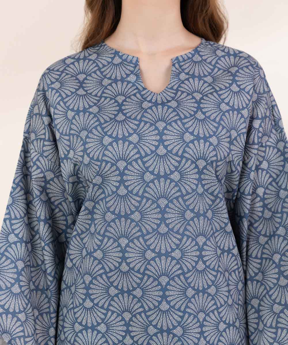Women's RTW Lawn Blue Printed Boxy Shirt