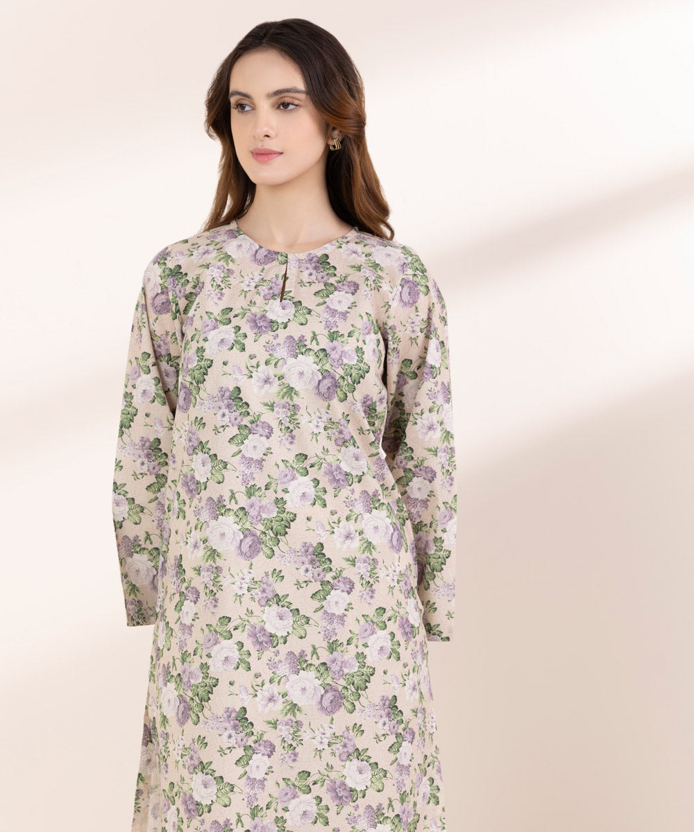 Women's RTW Lawn Purple Printed A-Line Shirt