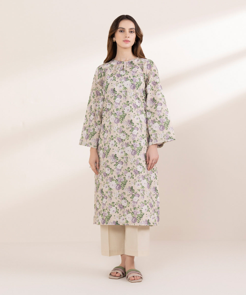 Women's RTW Lawn Purple Printed A-Line Shirt