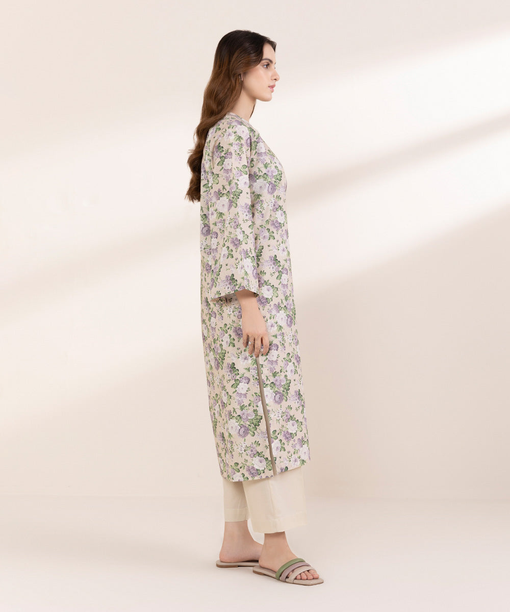 Women's RTW Lawn Purple Printed A-Line Shirt