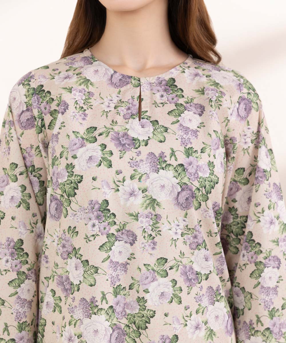 Women's RTW Lawn Purple Printed A-Line Shirt