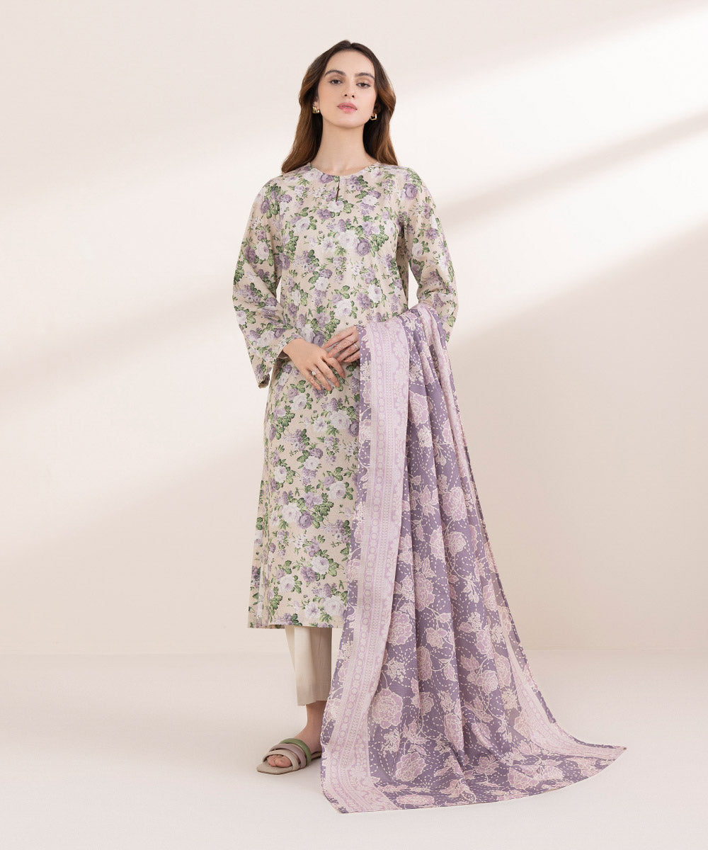 Women's RTW Lawn Purple Printed A-Line Shirt