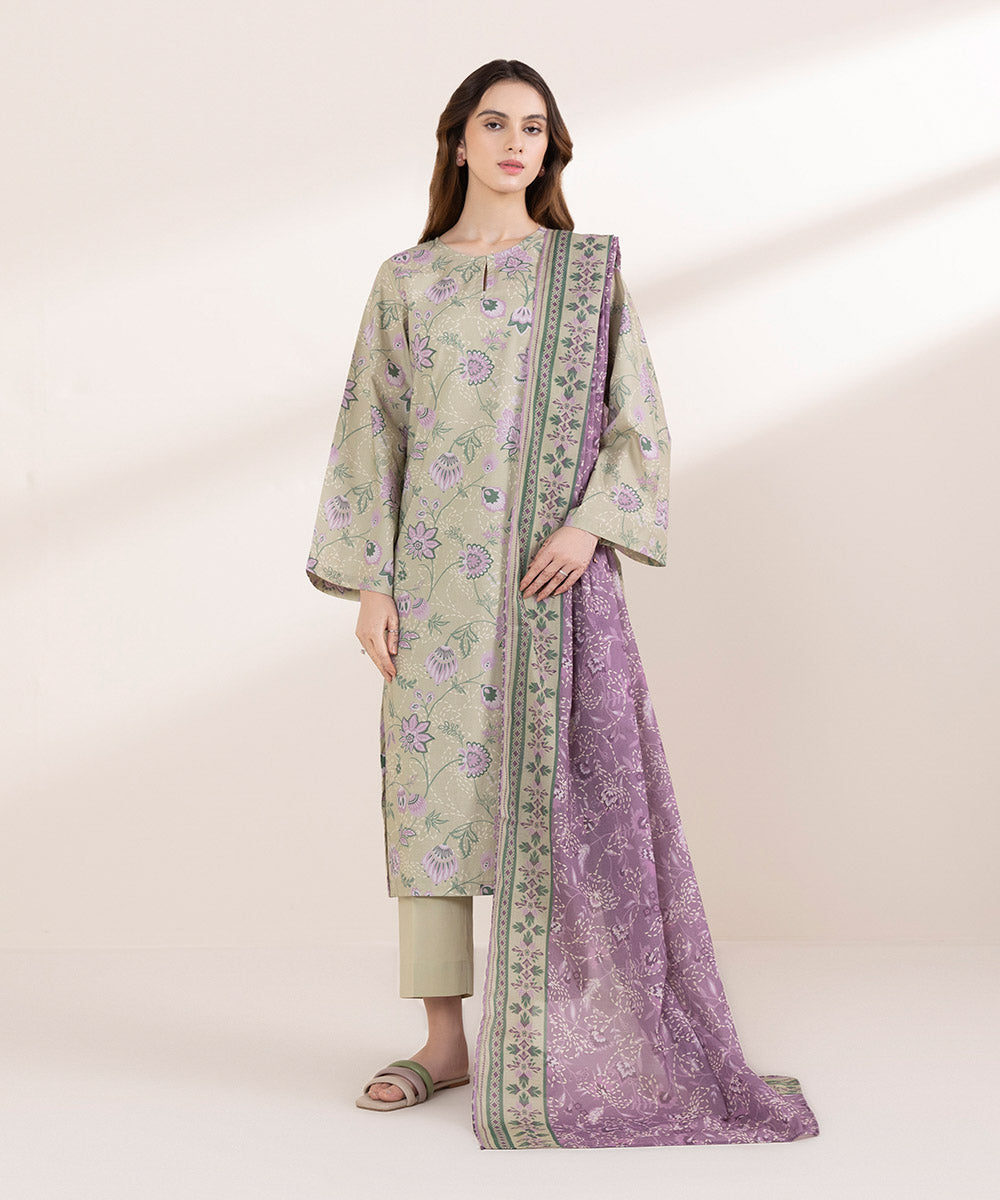 Fine Voile Purple Printed Dupatta