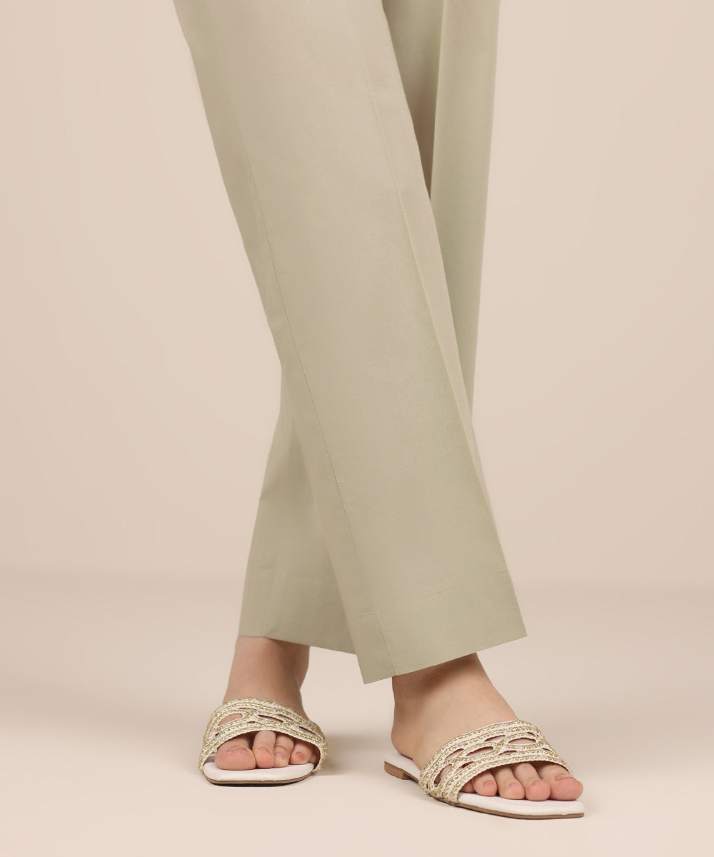 Women's RTW Cambric Green Solid Straight Pants