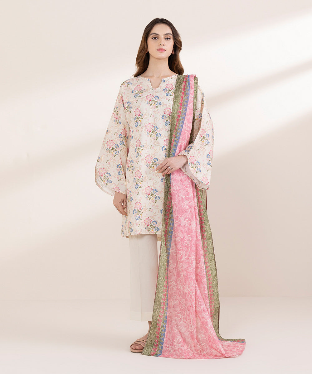 Fine Voile Pink Printed Dupatta