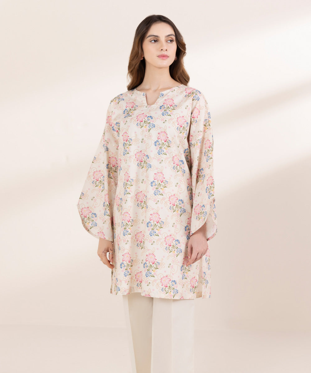 Women's RTW Lawn Off White Printed Boxy Shirt