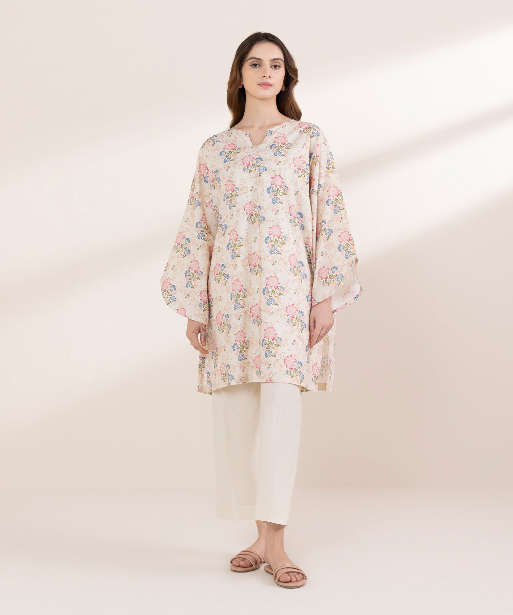 Women's RTW Lawn Off White Printed Boxy Shirt