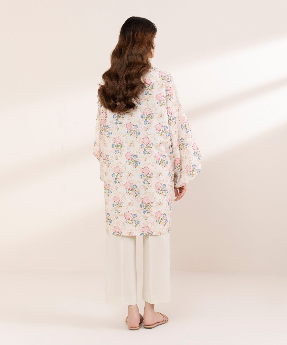 Women's RTW Lawn Off White Printed Boxy Shirt