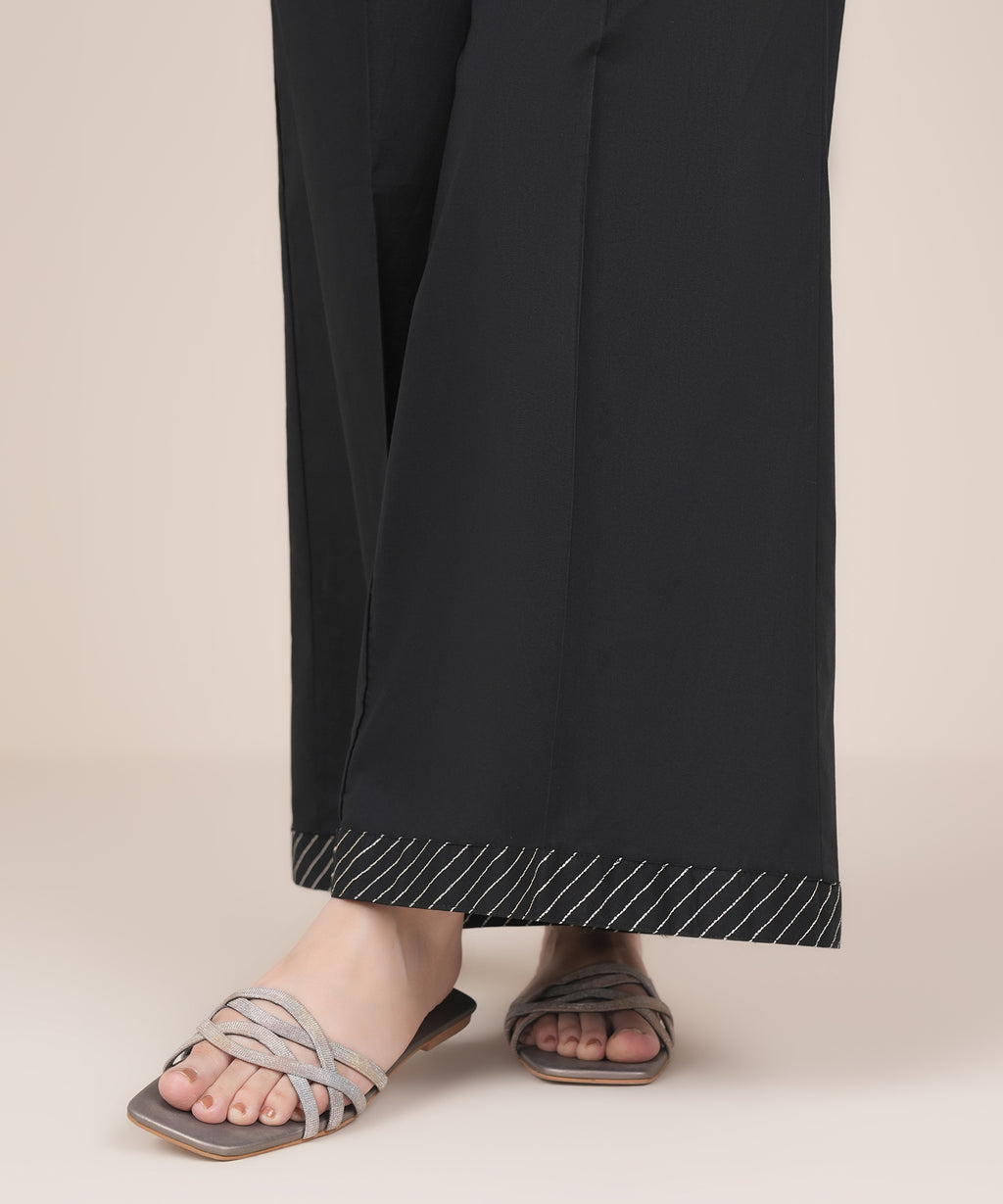Women's RTW Cambric Black Solid Flared Pants