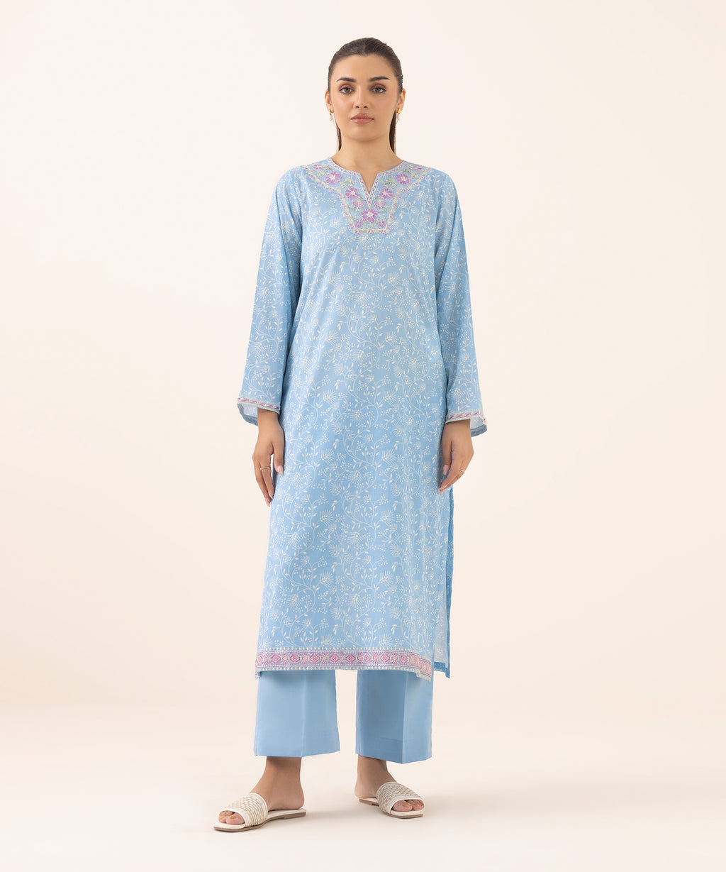 Women's RTW Lawn Blue Embroidered A-Line Shirt