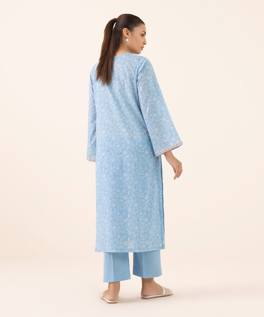 Women's RTW Lawn Blue Embroidered A-Line Shirt