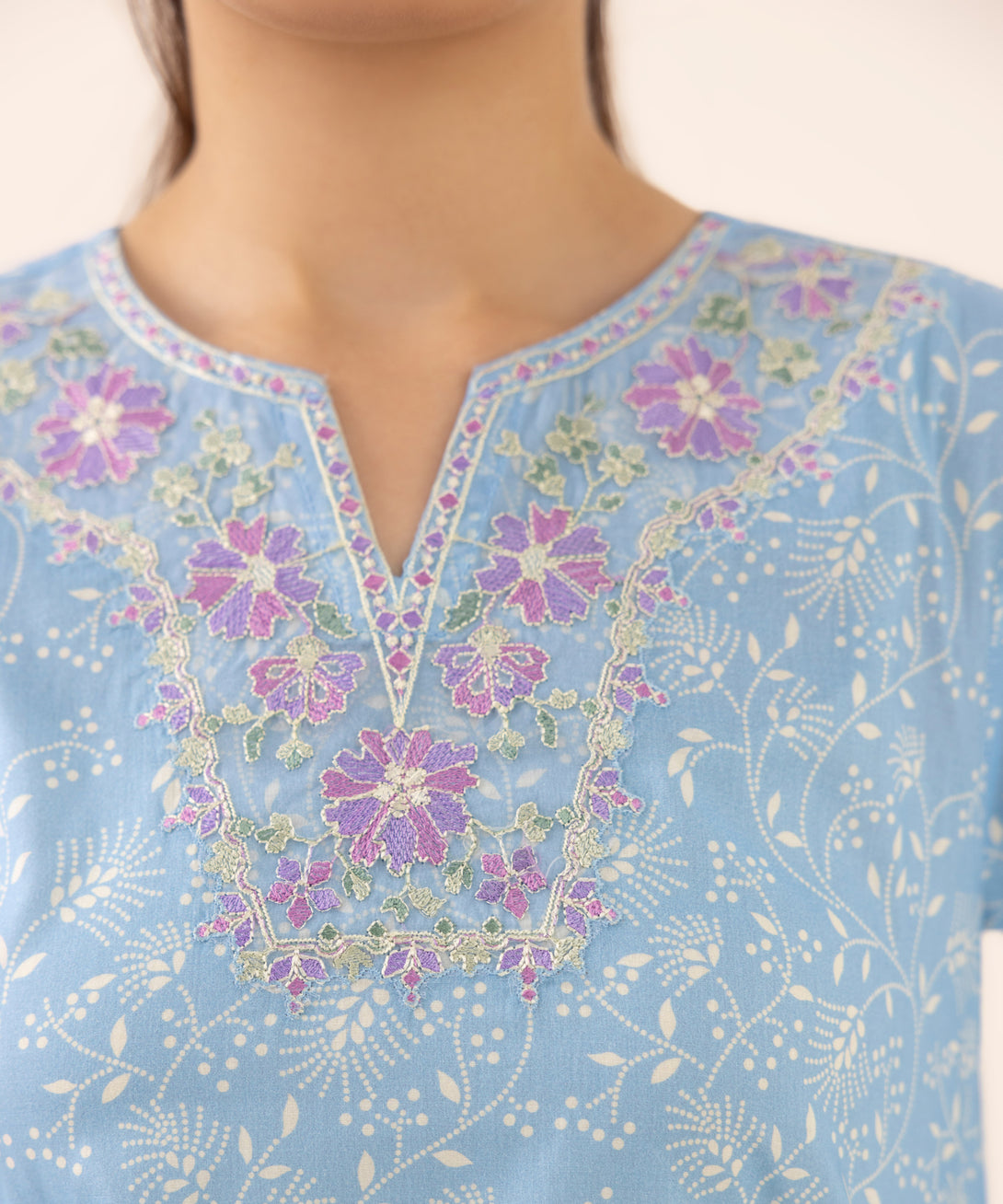 Women's RTW Lawn Blue Embroidered A-Line Shirt