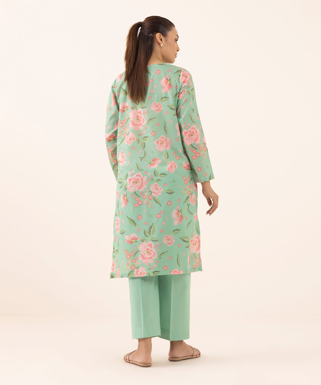 Women's RTW Lawn Green Embroidered A-Line Shirt