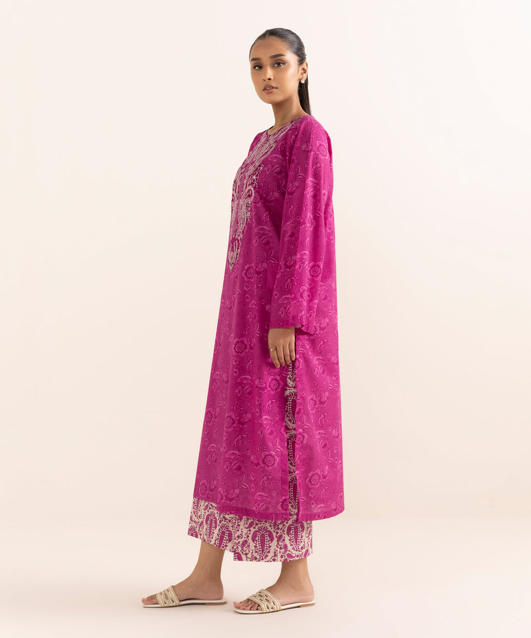 Women's RTW Lawn Pink Embroidered A-Line Shirt