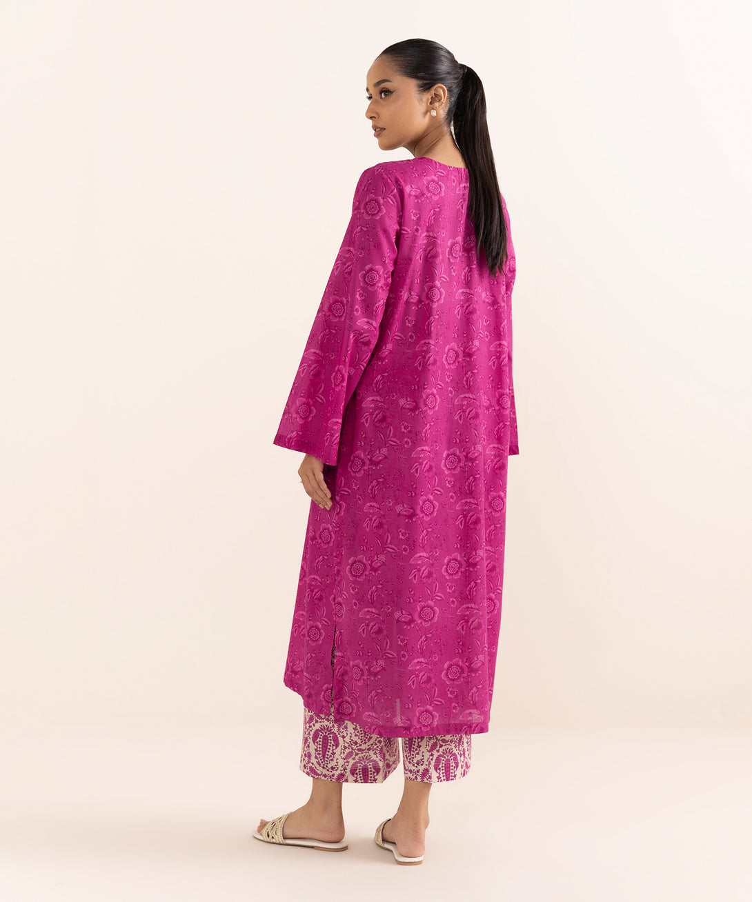 Women's RTW Lawn Pink Embroidered A-Line Shirt