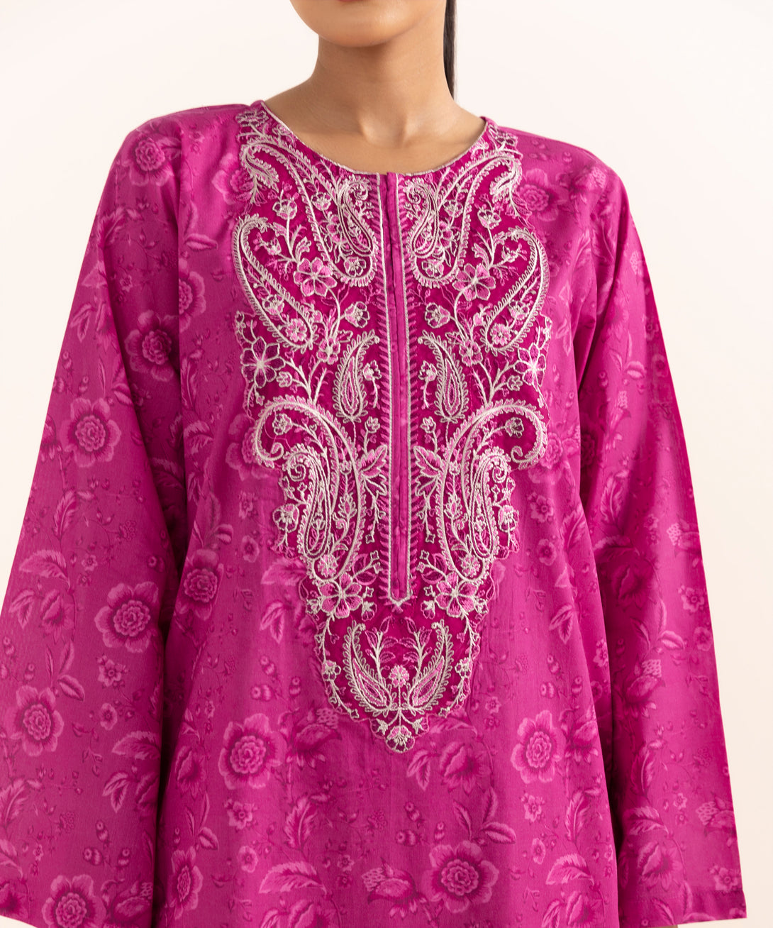 Women's RTW Lawn Pink Embroidered A-Line Shirt