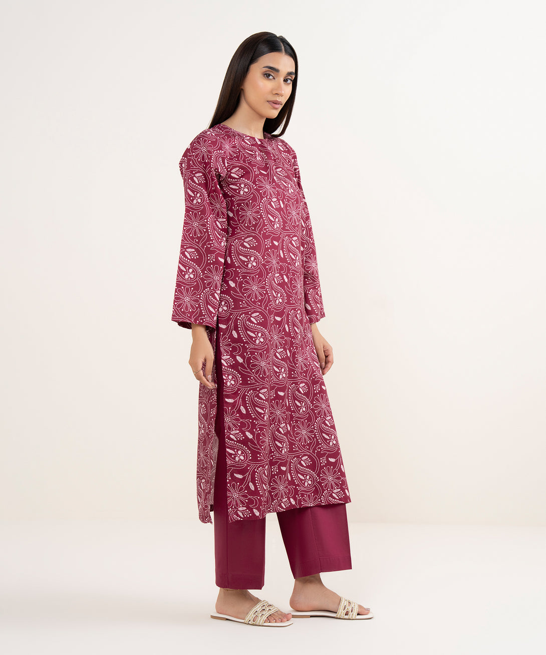 Women's RTW Dobby Red Printed A-Line Shirt