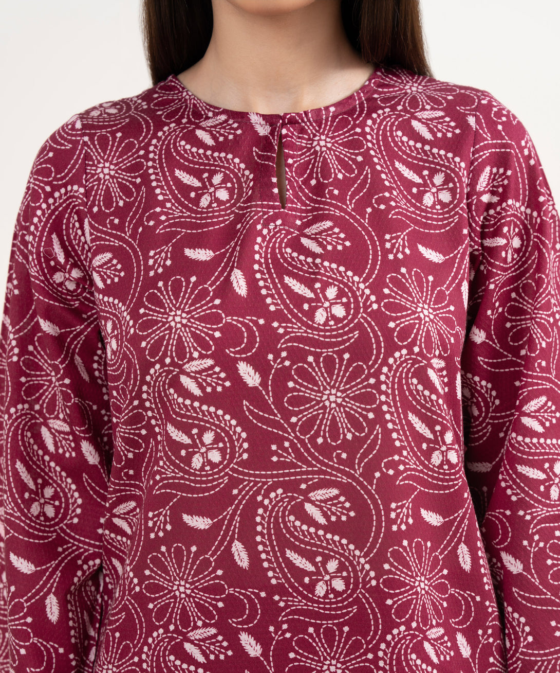 Women's RTW Dobby Red Printed A-Line Shirt