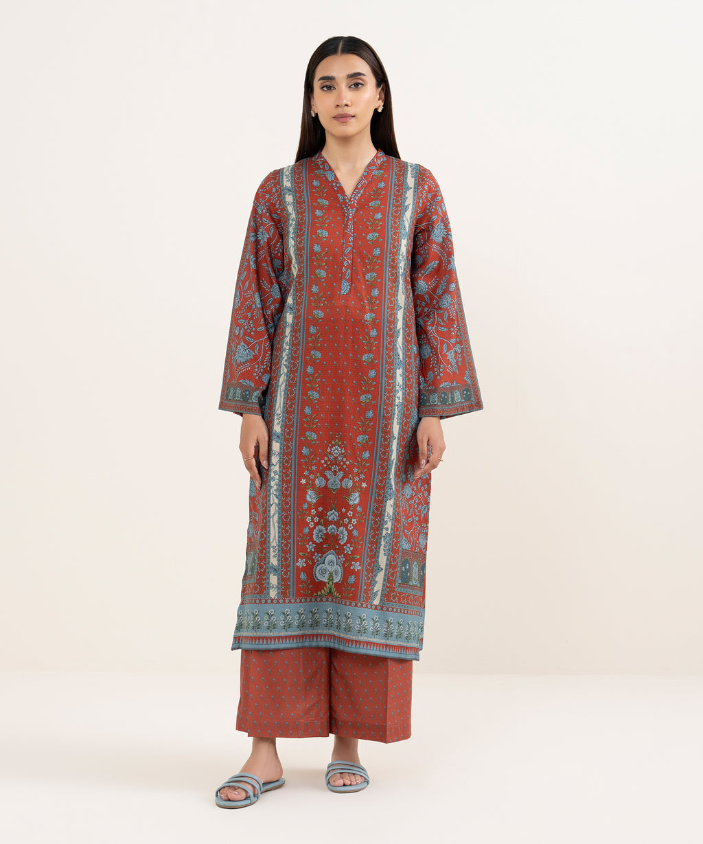 Women's RTW Dobby Brown Printed A-Line Shirt