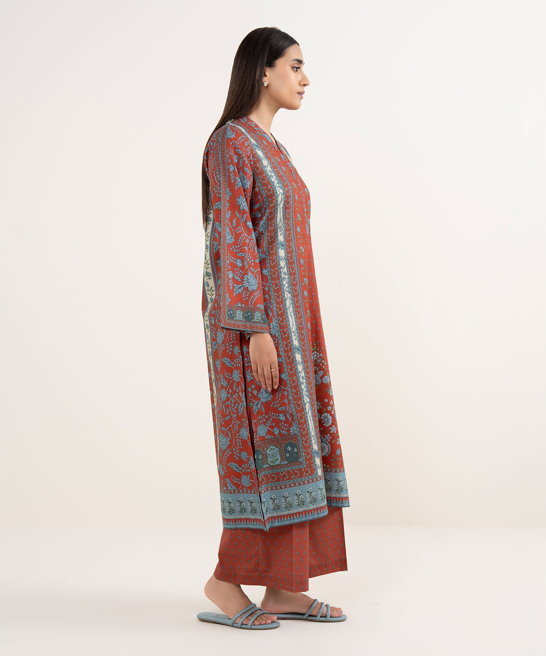 Women's RTW Dobby Brown Printed A-Line Shirt